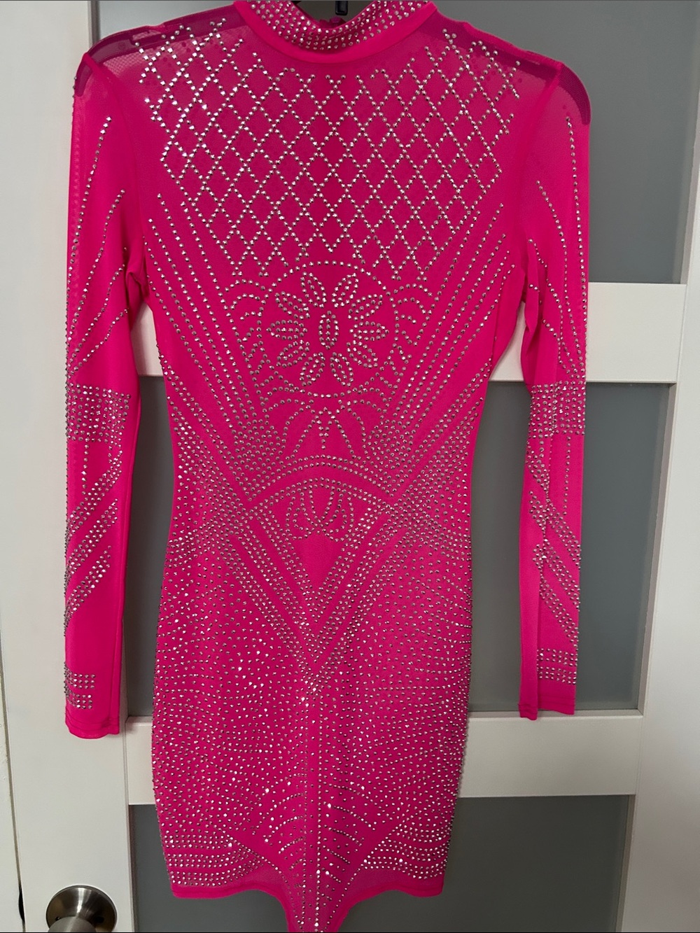 Fuchsia Long-Sleeve Embellished Sheath Dress